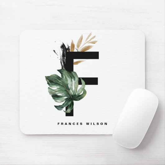 Boho Letter F Monogram | Monogramm für tropische B Mousepad (Mit Mouse)