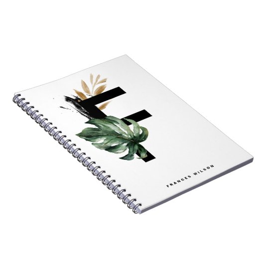 Boho Letter F Monogram Tropical Monstera Monogramm Notizblock (Rechte Seite)