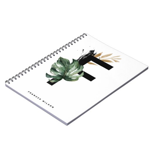 Boho Letter F Monogram Tropical Monstera Monogramm Notizblock (Linke Seite)