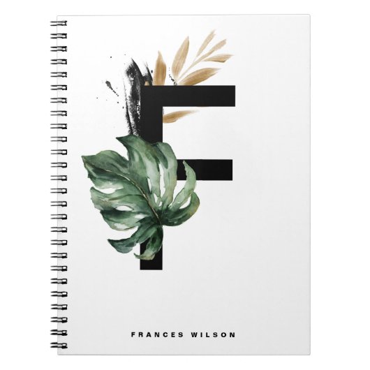 Boho Letter F Monogram Tropical Monstera Monogramm Notizblock (Vorderseite)