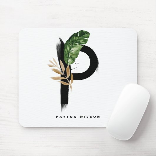 Boho Letter P Monogram Palm Blätter Tropical Mousepad (Mit Mouse)