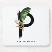 Boho Letter P Monogram Palm Blätter Tropical Mousepad (Vorne)