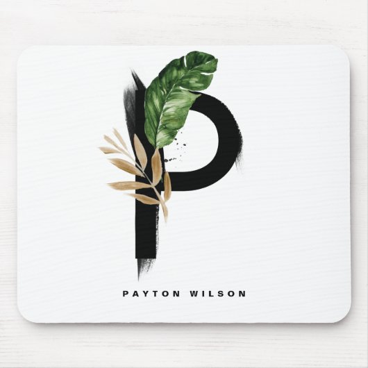 Boho Letter P Monogram Palm Blätter Tropical Mousepad (Vorne)