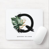 Boho Letter Q Monogram Tropical Monstera Leaf Mousepad (Mit Mouse)