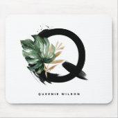 Boho Letter Q Monogram Tropical Monstera Leaf Mousepad (Vorne)