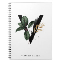 Boho Letter V Monogram Watercolor Tropical Blätter