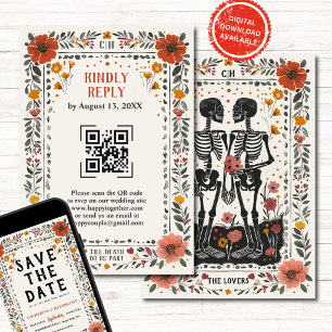 Boho Letterpress-Stil Skelett-Tarot-Hochzeits-RSVP Einladung
