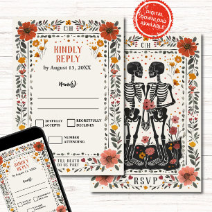Boho Letterpress-Stil Skelett-Tarot-Hochzeits-RSVP Einladung