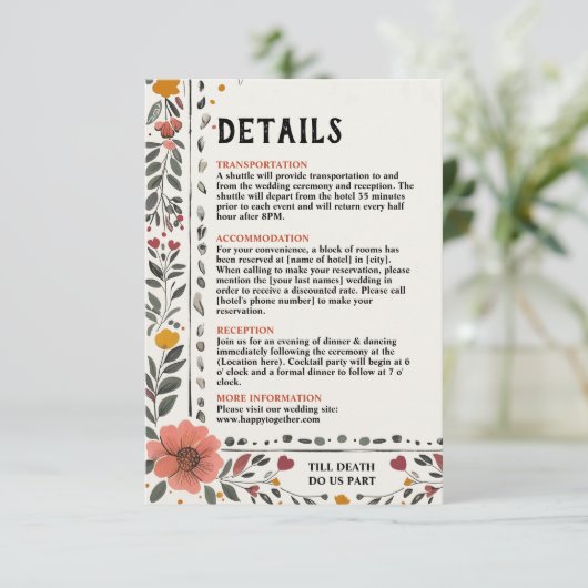 Boho Letterpress Style Skeleton Tarot Wedding Begleitkarte (Stehend Vorderseite)