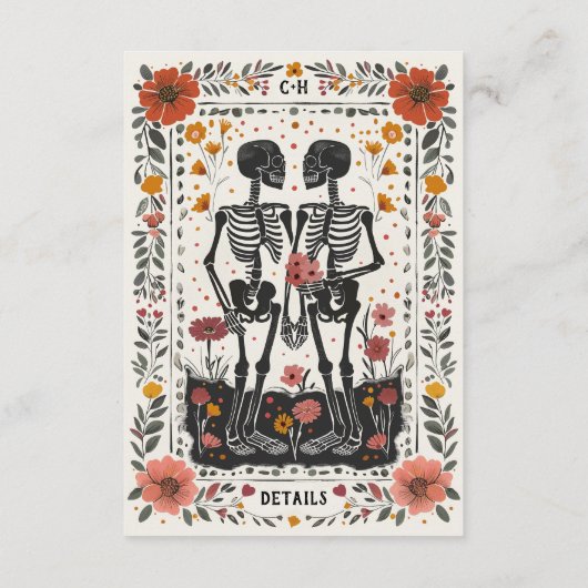 Boho Letterpress Style Skeleton Tarot Wedding Begleitkarte (Rückseite)