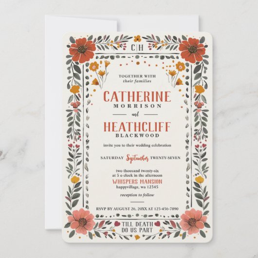 Boho Letterpress Style Skeleton Tarot Wedding Einladung (Vorderseite)