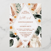 Boho LG Text Boho Copper Pampas Floral Wedding 3 Folieneinladung (Vorderseite)