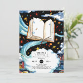 Boho Library Simple Storybook Birthday Einladung (Stehend Vorderseite)