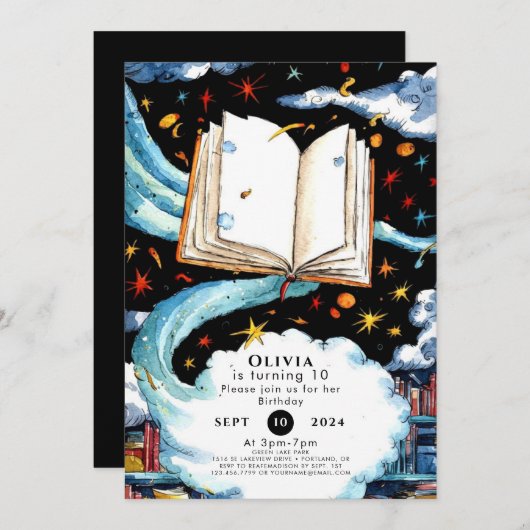 Boho Library Simple Storybook Birthday Einladung (Vorne/Hinten)