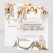 Boho-Lichterkette Makramee Federn Kuchen chic Save The Date (Vorne/Hinten)