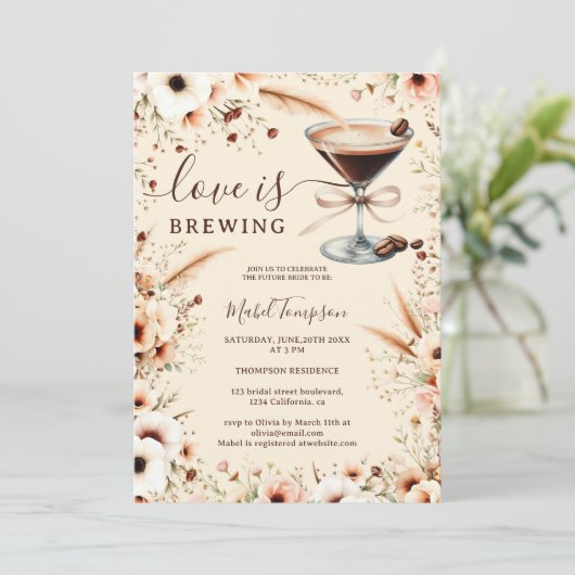 Boho Liebe braut Espresso-Brautparty Einladung (Stehend Vorderseite)