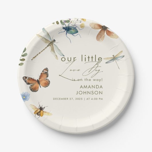 Boho Liebe Bug Insekten Dragonfly Babydusche Pappteller (Vorderseite)