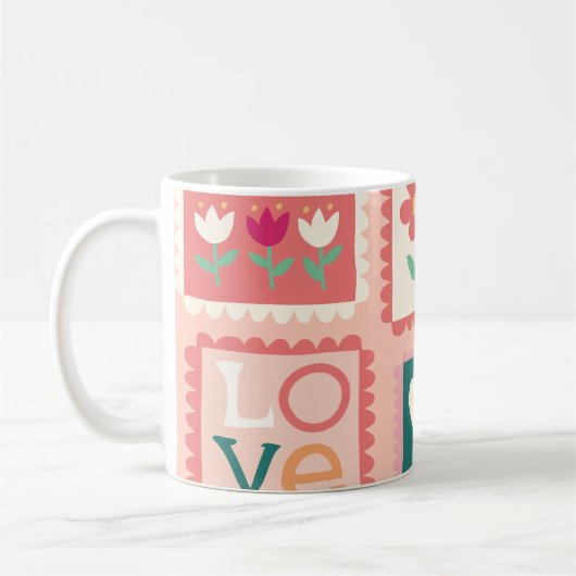 Boho Liebe & Hearts Muster Blume Briefmarke Kaffeetasse (Links)
