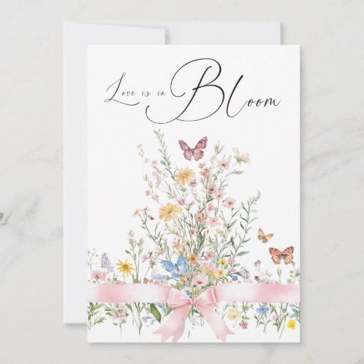 Boho Liebe in Bloom Pink Bow Blütenblättriges Brau Einladung (Rückseite)