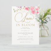 Boho Liebe in Bloom Rose Orchid Gold Brautparty Einladung (Stehend Vorderseite)