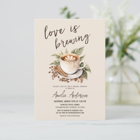 Boho Liebe ist das Brechen Coffee Brautparty Einladung (Stehend Vorderseite)