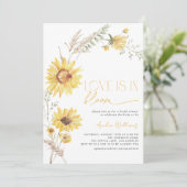 Boho Liebe ist in Bloom Sunflower Botanical Einladung (Stehend Vorderseite)