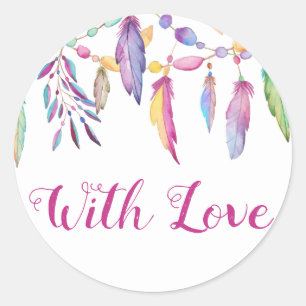 Boho-Liebe-Wasserfarbe-Feder-Indische-Hochzeit Runder Aufkleber