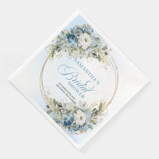 Boho light blue flowers eucalyptus gold bridal serviette (Ecke)