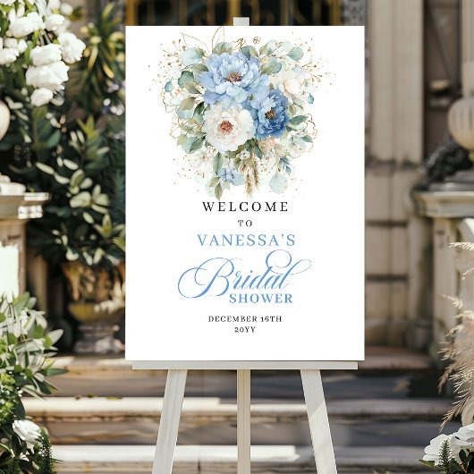 Boho Light Blue Greenery Bridal Shower Welcome Poster
