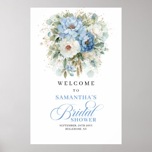 Boho Light Blue Greenery Bridal Shower Welcome Poster (Vorne)