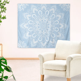 Boho Light Blue Mandala Wandteppich