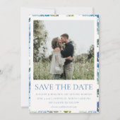 Boho Light Blue Watercolor Foto Hochzeit Save The Date (Vorderseite)