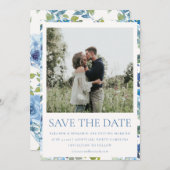 Boho Light Blue Watercolor Foto Hochzeit Save The Date (Vorne/Hinten)