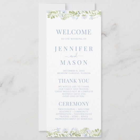 Boho Light Blue WildFlower Wedding Program Card (Vorderseite)