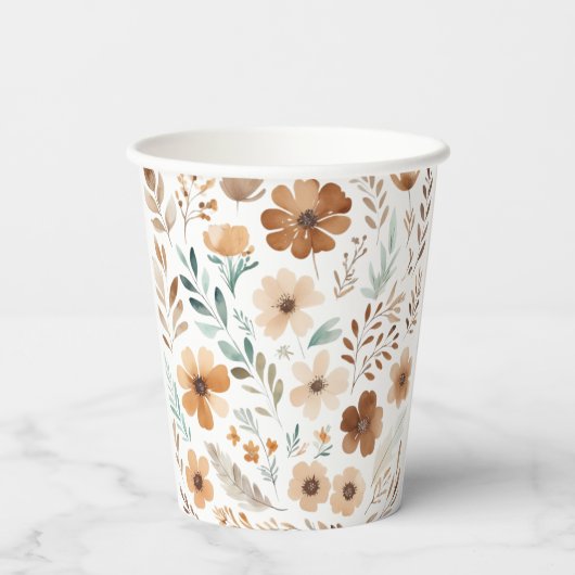 Boho Light Brown Flower Pappbecher (Rückseite)