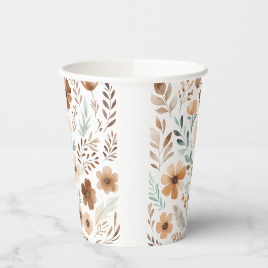 Boho Light Brown Flower Pappbecher (Links)