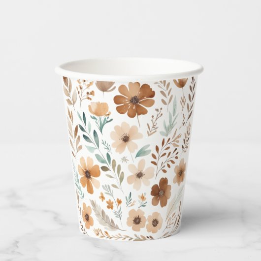 Boho Light Brown Flower  Pappbecher (Vorderseite)