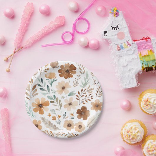 Boho Light Brown Flower  Pappteller (Party)