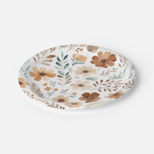 Boho Light Brown Flower  Pappteller (Schrägansicht)