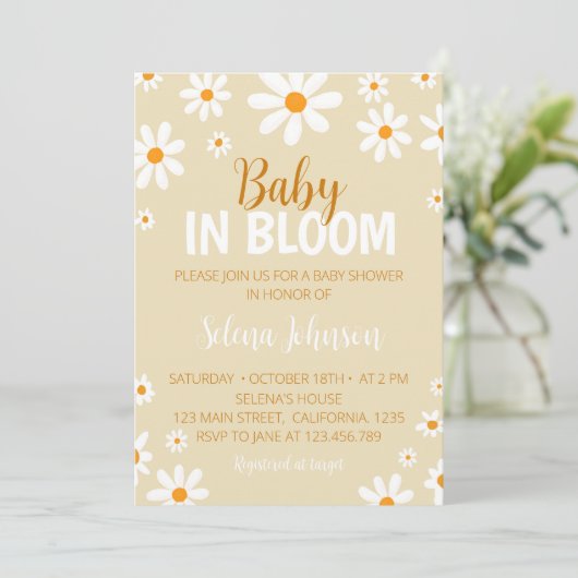 Boho Light Daisy Baby Shower Einladung (Stehend Vorderseite)