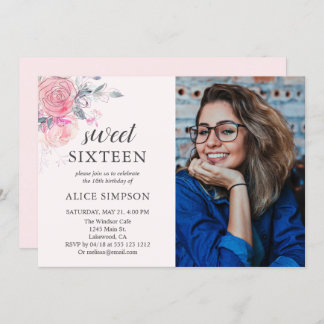 Boho Light Pink Blume Sweet 16 Einladung