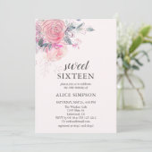 Boho Light Soft Pink Blume Sweet 16 Einladung (Stehend Vorderseite)