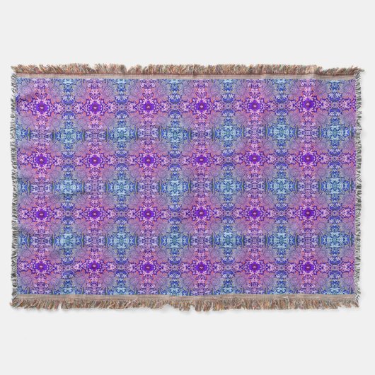 Boho Lila Blue Blume Muster Throw Blanket Decke (Vorderseite)
