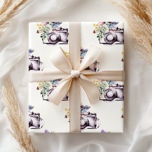 Boho Lila Blue Floral Camera Geschenkpapier