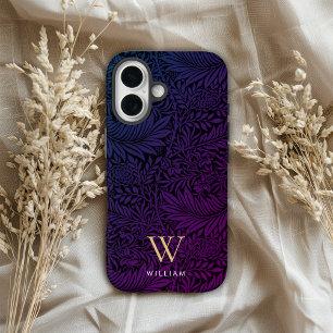 Boho Lila Blumen Gold Monogramm Name iPhone 16 Hülle