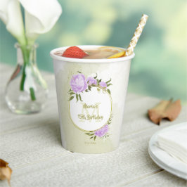 Boho lila Blumen grüne Blätter botanisch Pappbecher