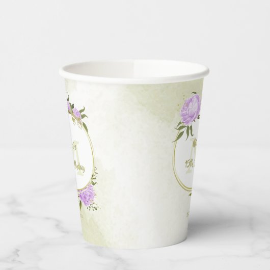 Boho lila Blumen grüne Blätter botanisch Pappbecher (Links)