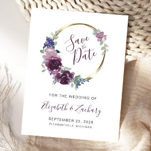 Boho lila Blumenkranz Blank Save-the-Date-Karte Postkarte