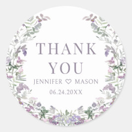 Boho lila Blumenkranz Hochzeit danke Runder Aufkleber