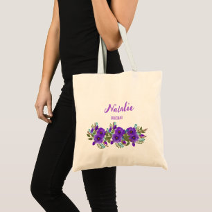 Boho lila Brautjungfer Sommer Wasserfarbe Blumen Tragetasche